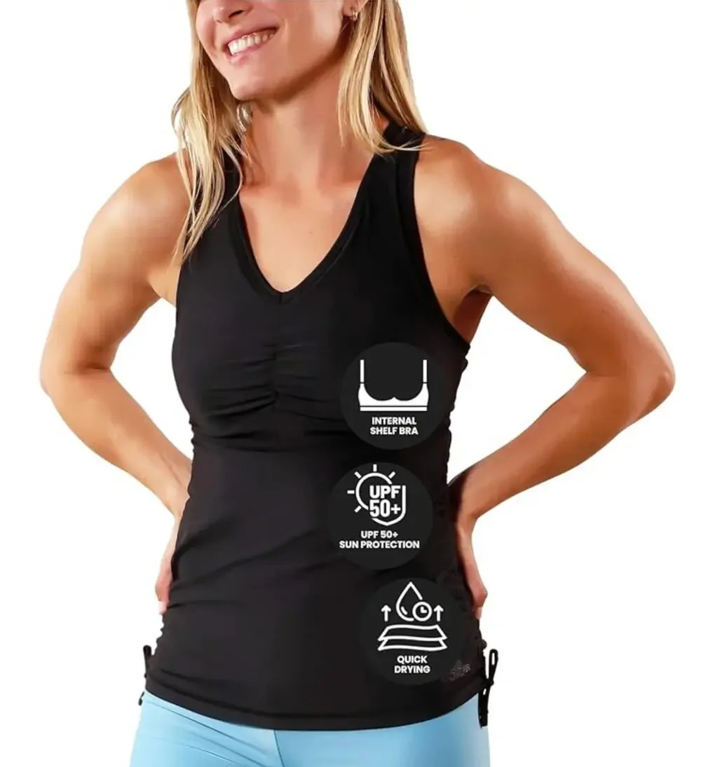 UV Skinz Tankini Swim Top Black UPF 50+ Size M